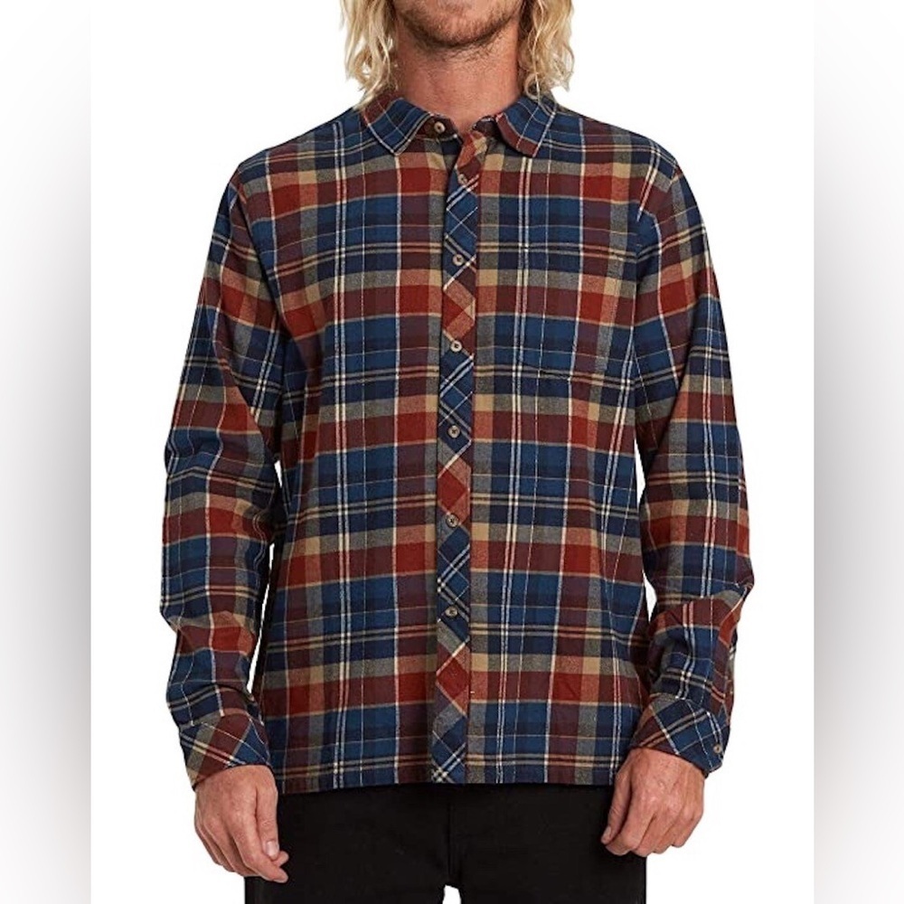 Billabong Men's Casual Plaid Shirt - Navy, Burgundy, Beige
